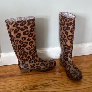 Coach Leopard Print Tall Rain Boots - Brown